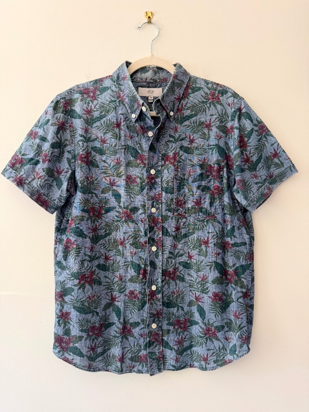 Jack Spade Mens Chambray Floral SS Button Down Shirt Preppy Coastal Vacation